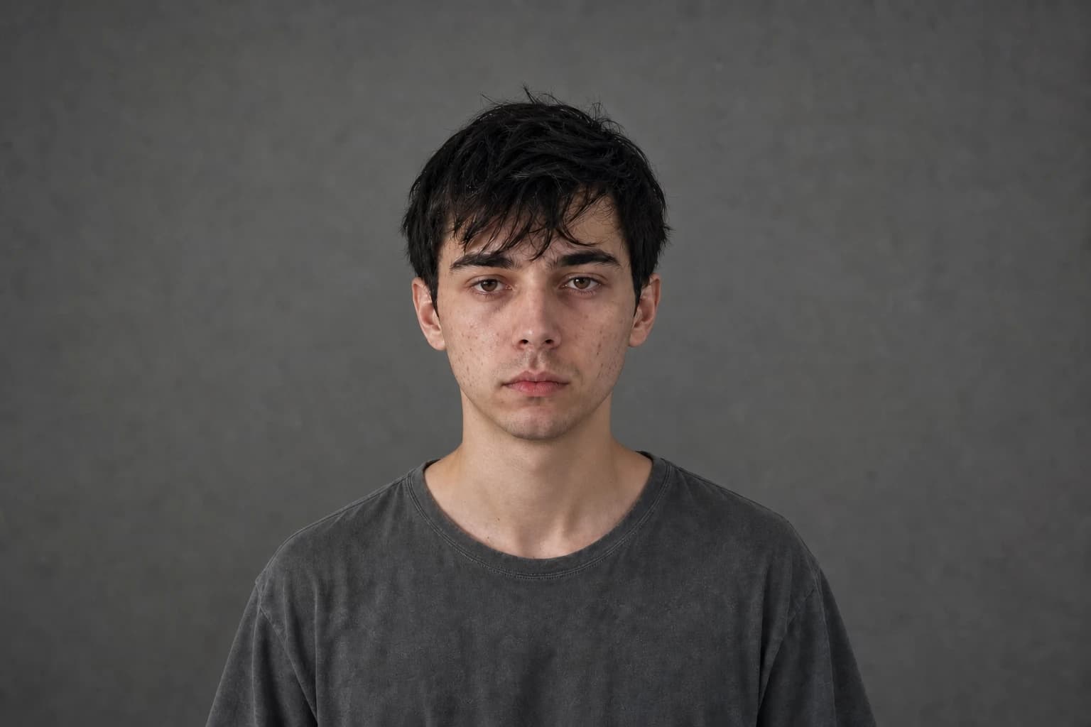 Slim white European man before improving grooming, haircut, posture and style