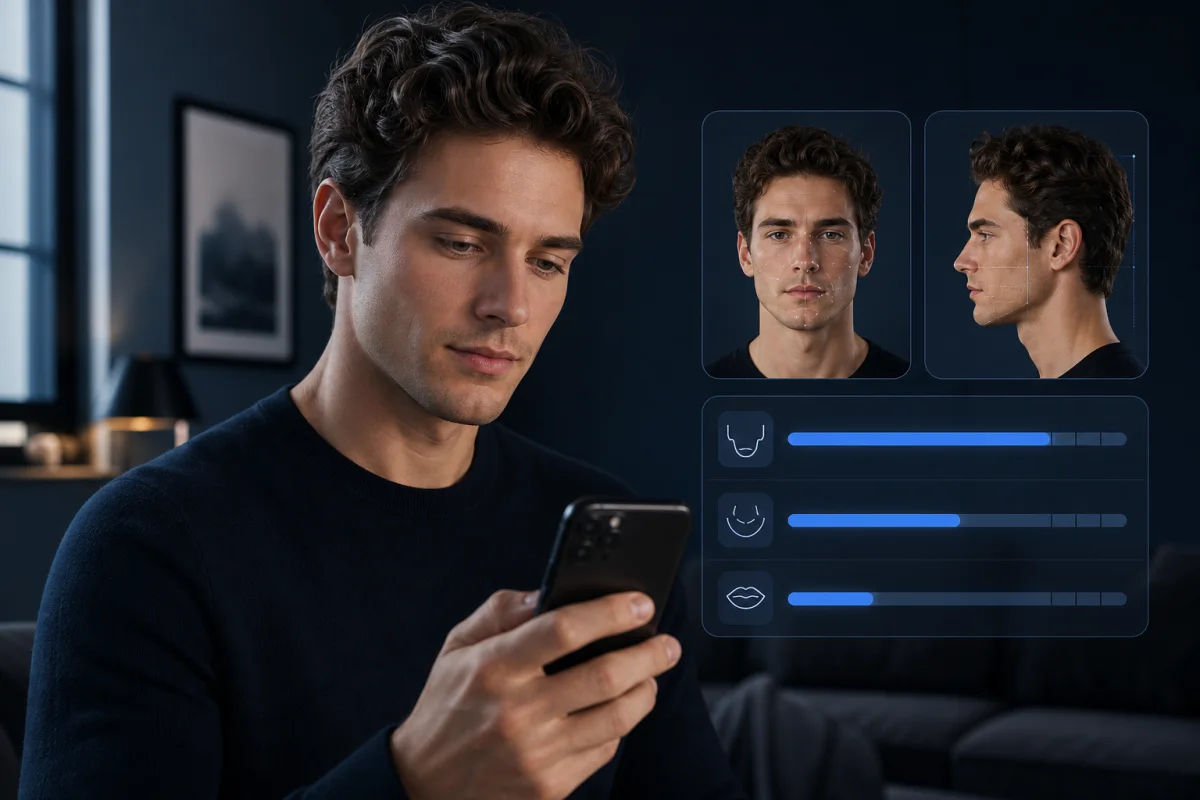 Man reviewing a structured LooksMax report rather than an isolated attractiveness score